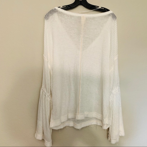 Free People Distressed White Bell Sleeve Thermal - Picture 3 of 6
